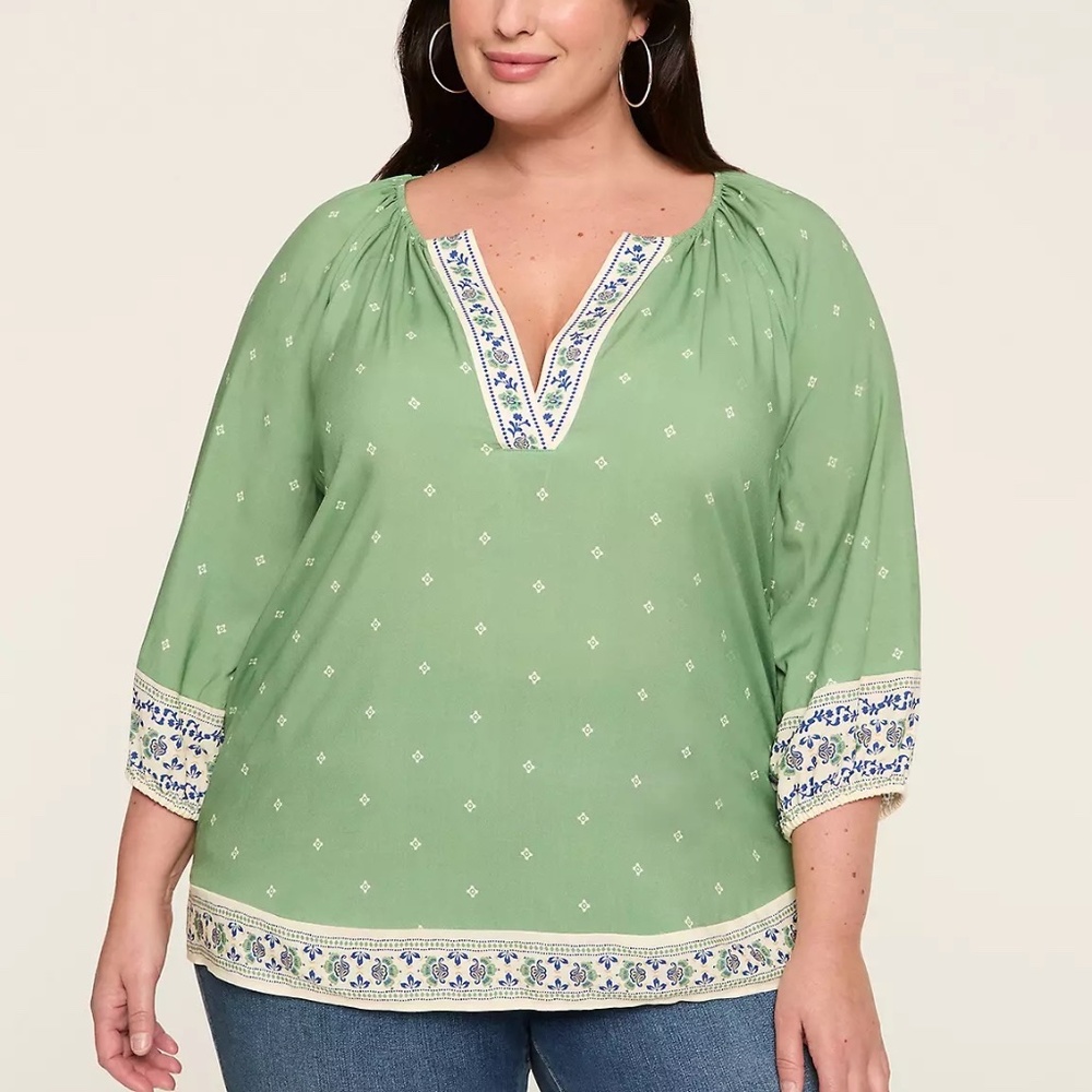 🌿 Green Geo Challis Popover – Size 22/24 🌿